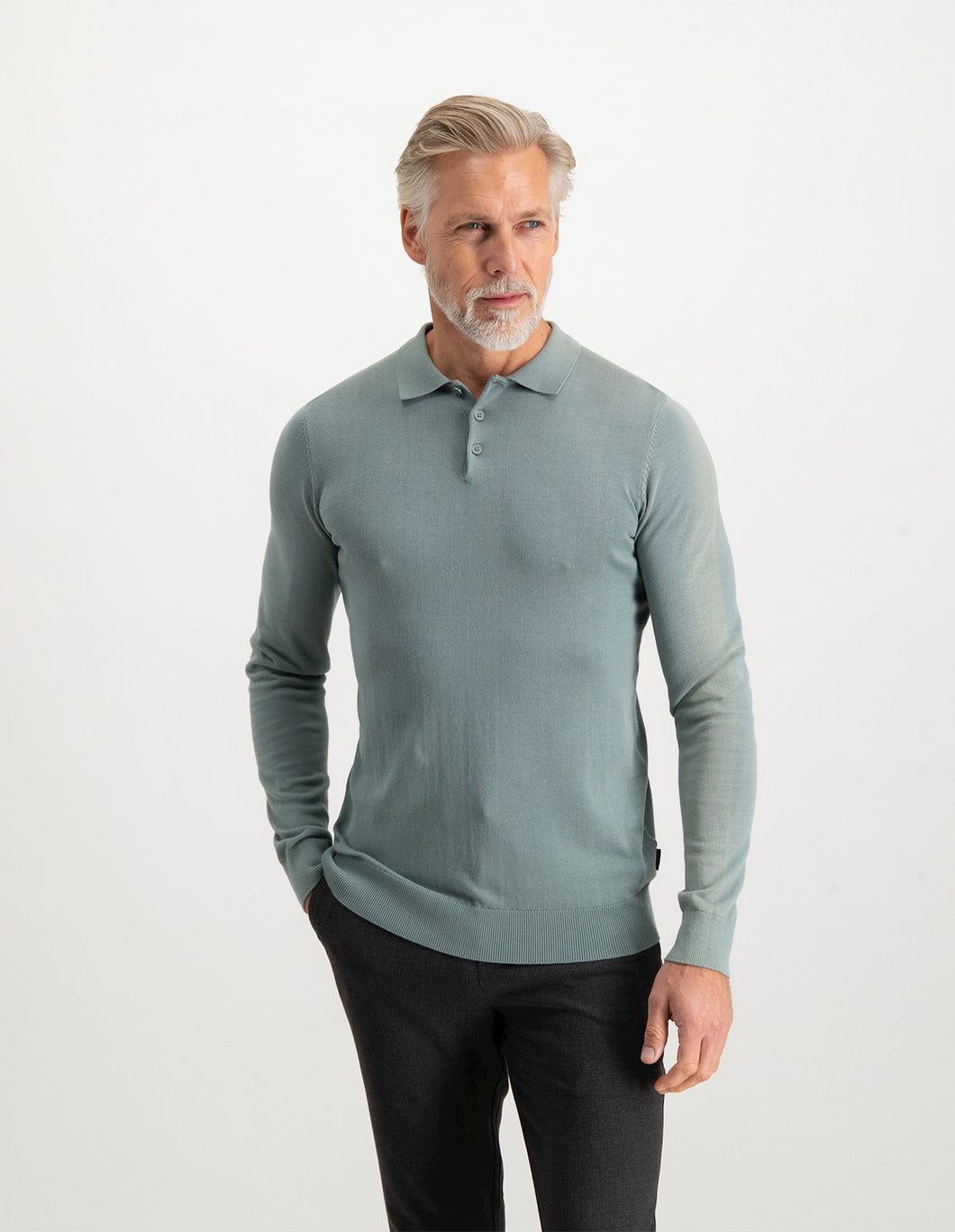 Saint Steve - Berend Knitted Polo Long Sleeve Silver Green