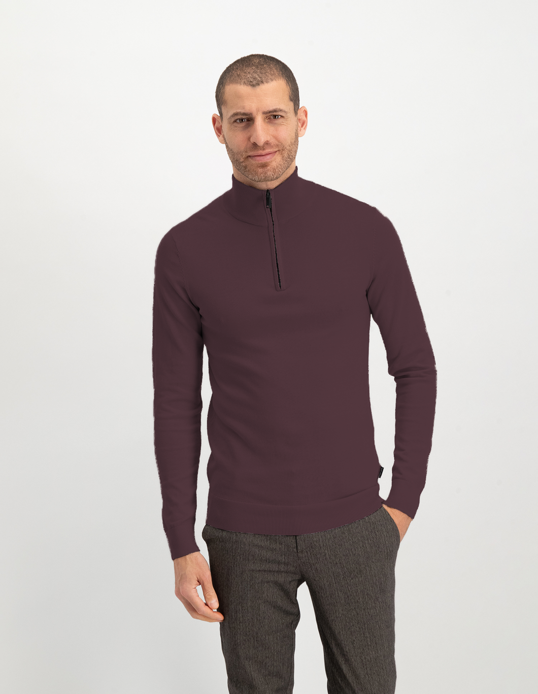 Saint Steve - Cas Half Zip Raisin Melange