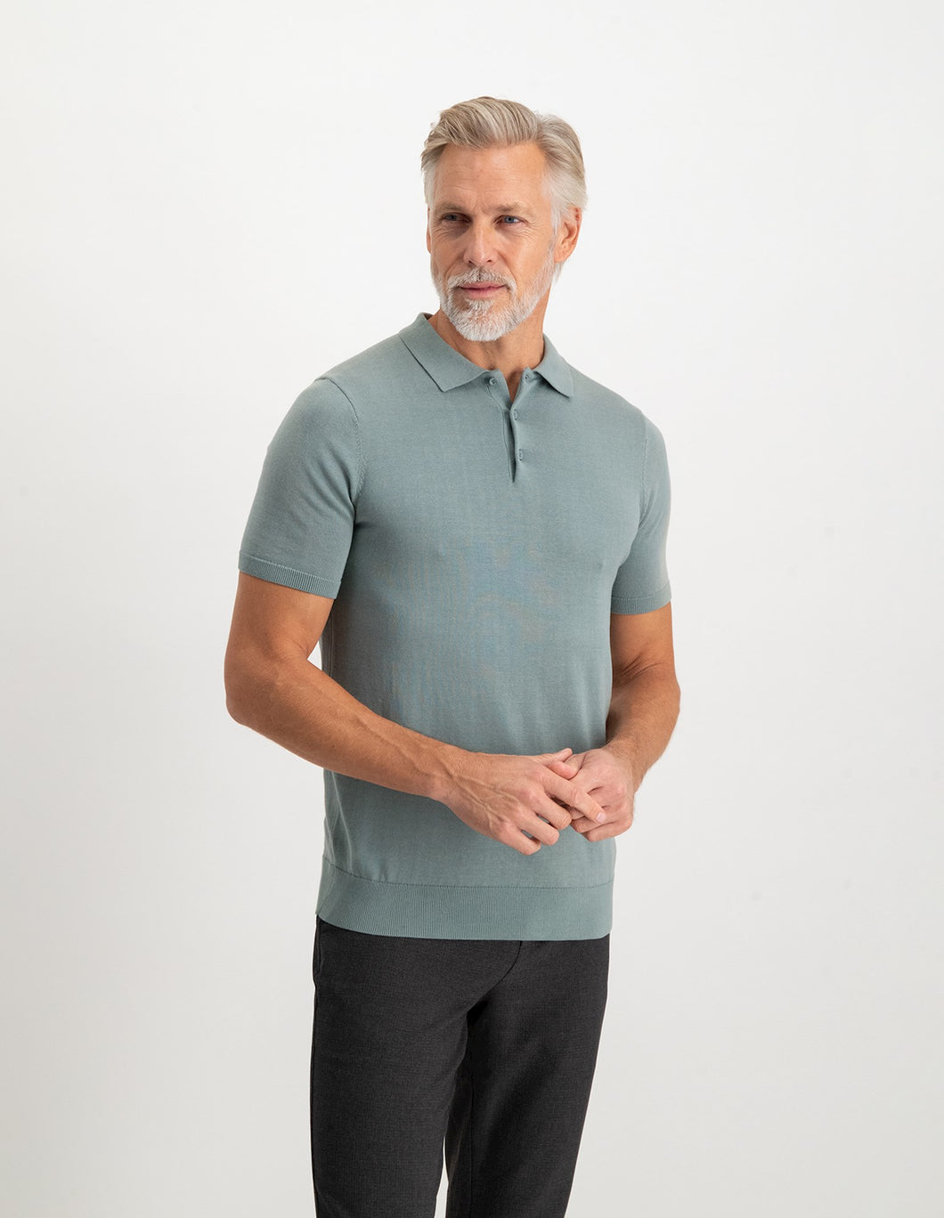 Saint Steve - Berend Knitted Polo Long Sleeve Silver Green